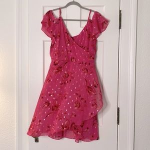 WHBM Pink Floral Dress with off the shoulder sleeves. Size 12